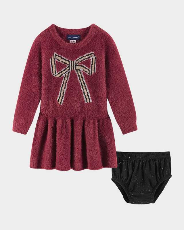 Girl's Sweater Dress W/ Bow Graphic, Size Newborn-24